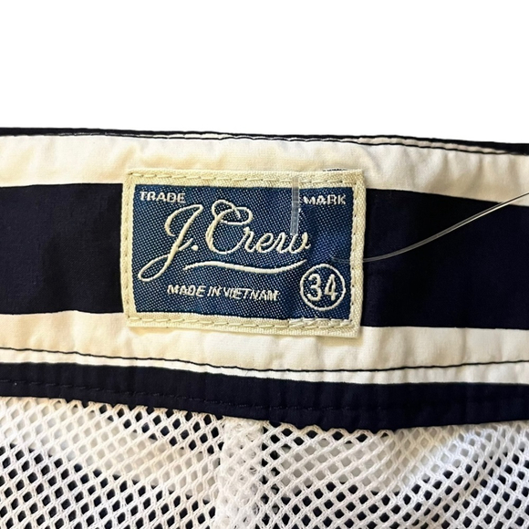 NWT J. Crew 9” Striped Nautical Board Shorts Swim Trunks Navy & White Mesh Lined - Picture 6 of 13